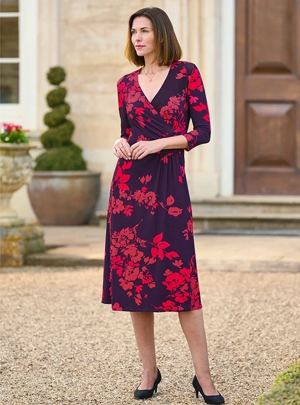 Florales Jerseykleid mit Wickeleffekt