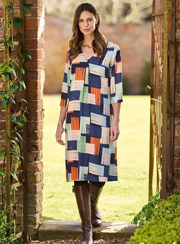 Locker fallendes Kleid aus Webstoff