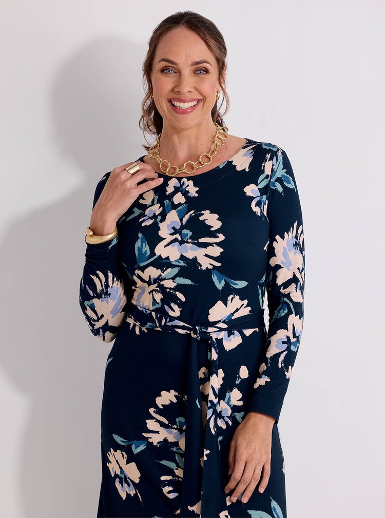 Florale Jerseykleid mit Gürtel
