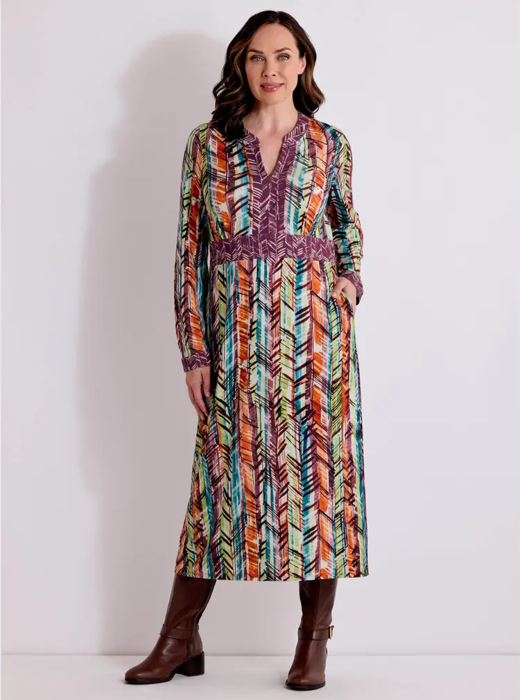 Hemdkleid mit Kerbenausschnitt und Kontrast-Print