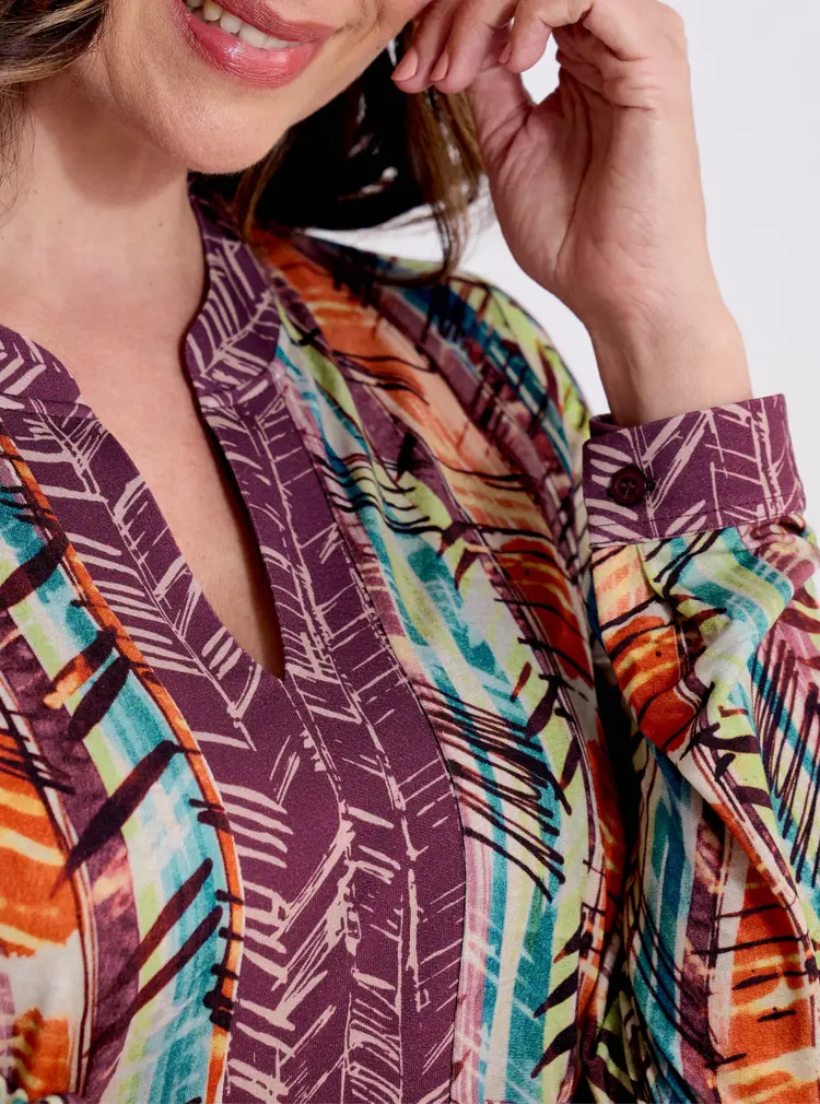 Hemdkleid mit Kerbenausschnitt und Kontrast-Print