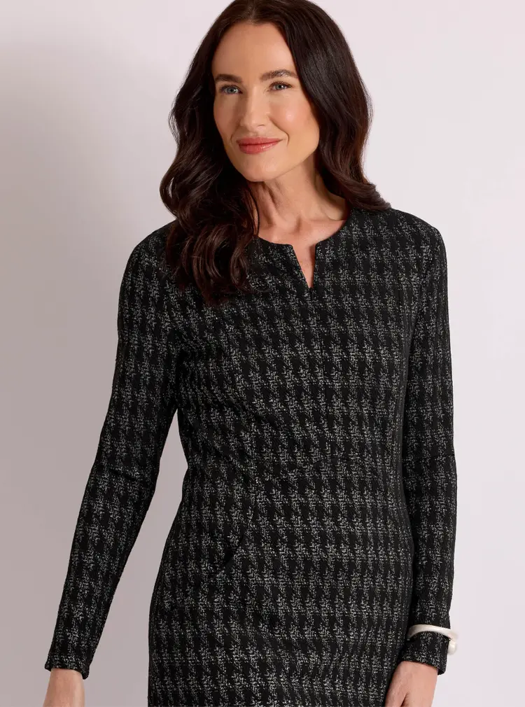 Jacquard-Kleid mit schimmerndem Hahnentrittmuster