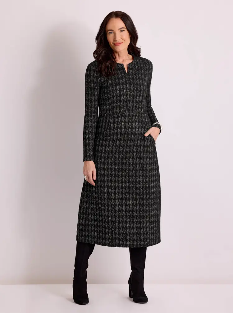Jacquard-Kleid mit schimmerndem Hahnentrittmuster